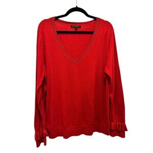 Banana Republic Womens Red V-Neck Sweater With Ruffle Cuffs Size L